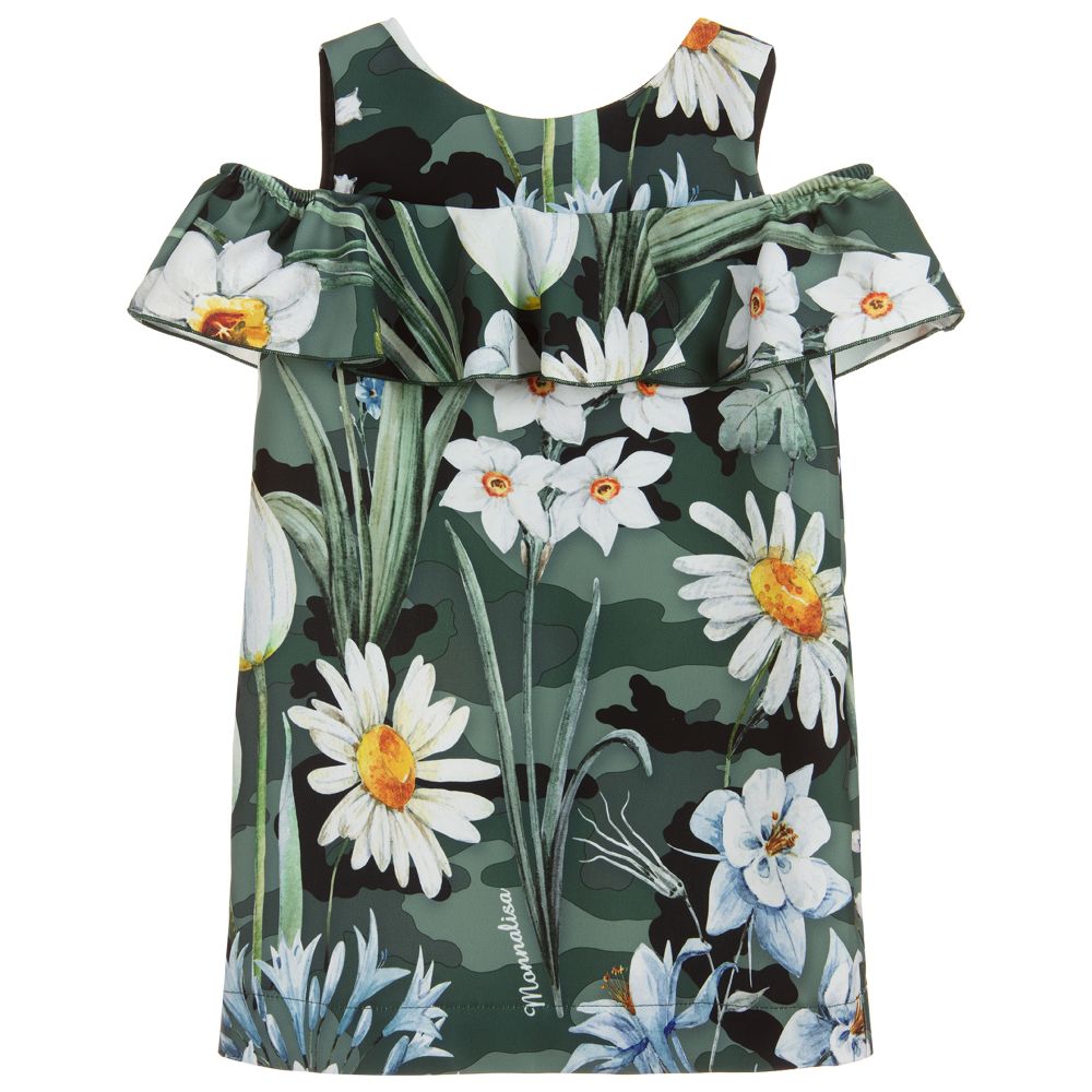 Monnalisa - Green Floral Print Dress | Childrensalon