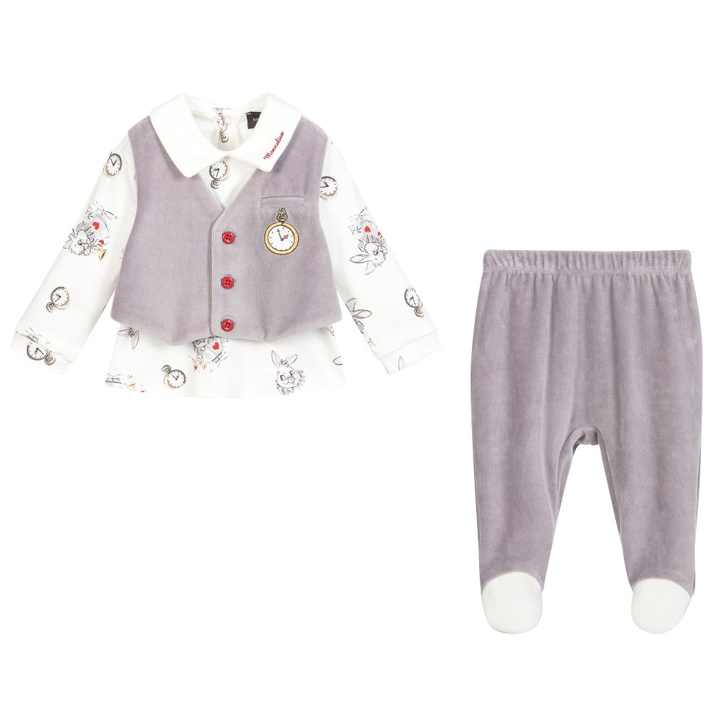 Monnalisa-Grey 2 Piece Babygrow | Childrensalon Outlet