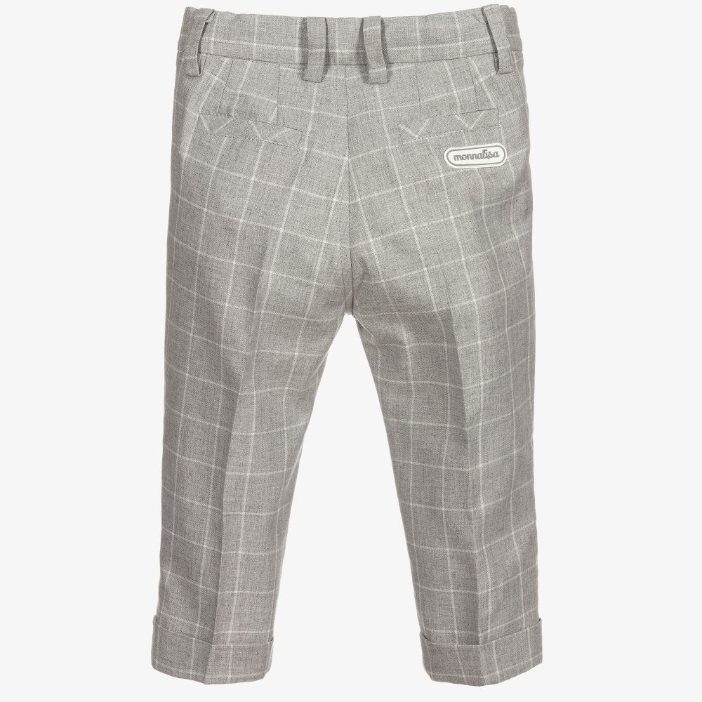 Monnalisa-بنطلون أطفال ولادي مزيج قطن كاروهات لون رمادي | Childrensalon Outlet