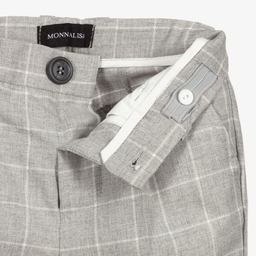 Monnalisa-بنطلون أطفال ولادي مزيج قطن كاروهات لون رمادي | Childrensalon Outlet