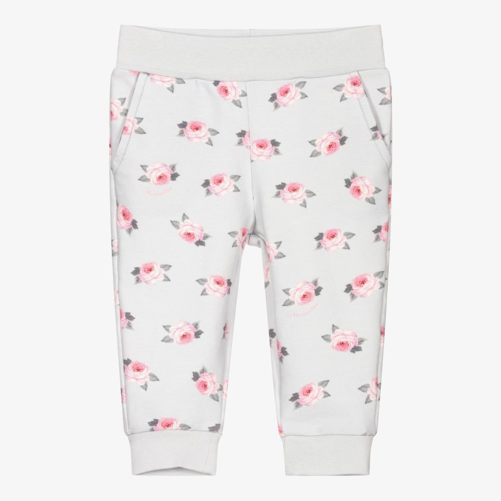 Monnalisa-Grey Cotton Floral Joggers | Childrensalon Outlet