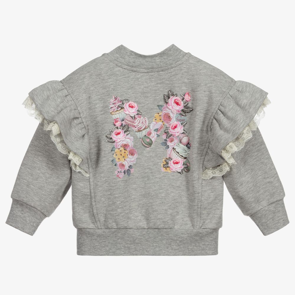 Monnalisa-Grey Cotton Zip-up Top | Childrensalon Outlet