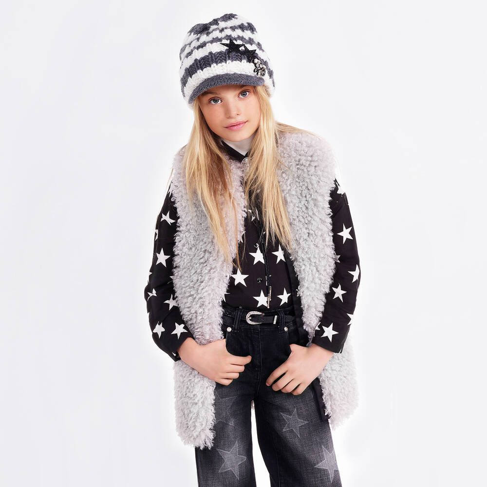 Monnalisa-Grey Faux Fur Gilet | Childrensalon Outlet