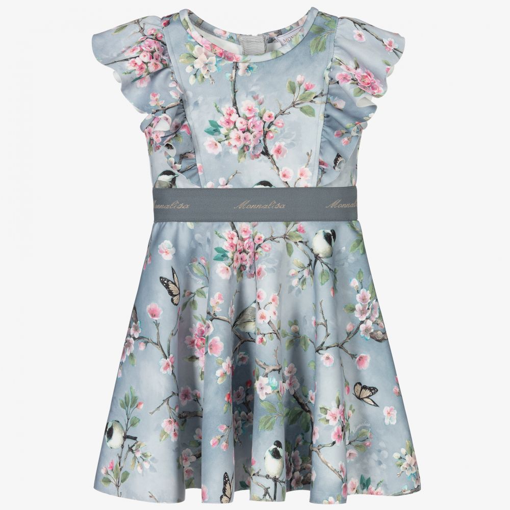 Monnalisa - Grey Floral Blossom Dress | Childrensalon