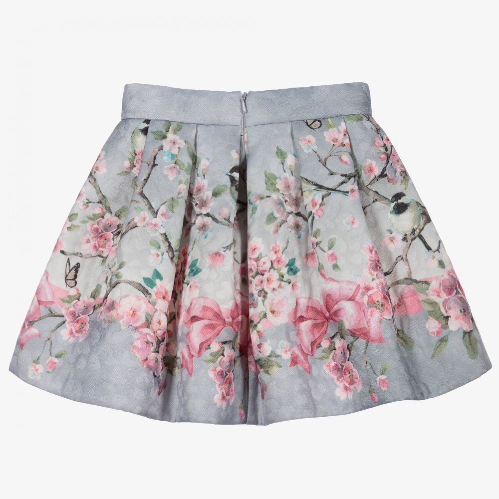 Monnalisa-Grey Floral Blossom Skirt | Childrensalon Outlet