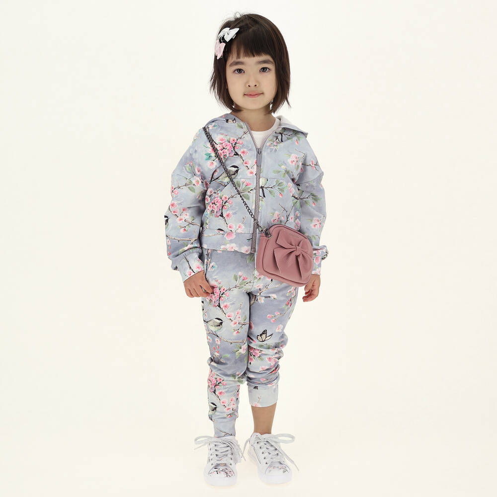 Monnalisa-Grey Floral Cotton Zip-Up Top | Childrensalon Outlet