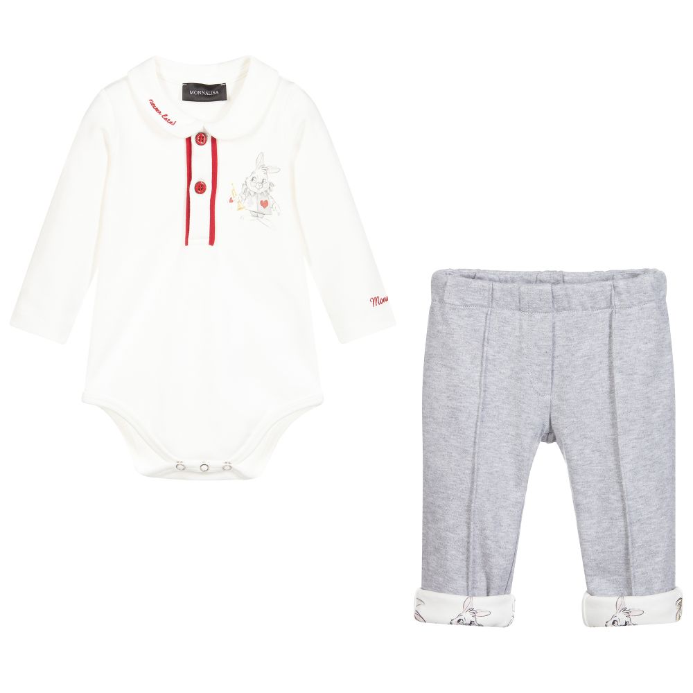 Monnalisa - Grey & Ivory Trouser Set | Childrensalon