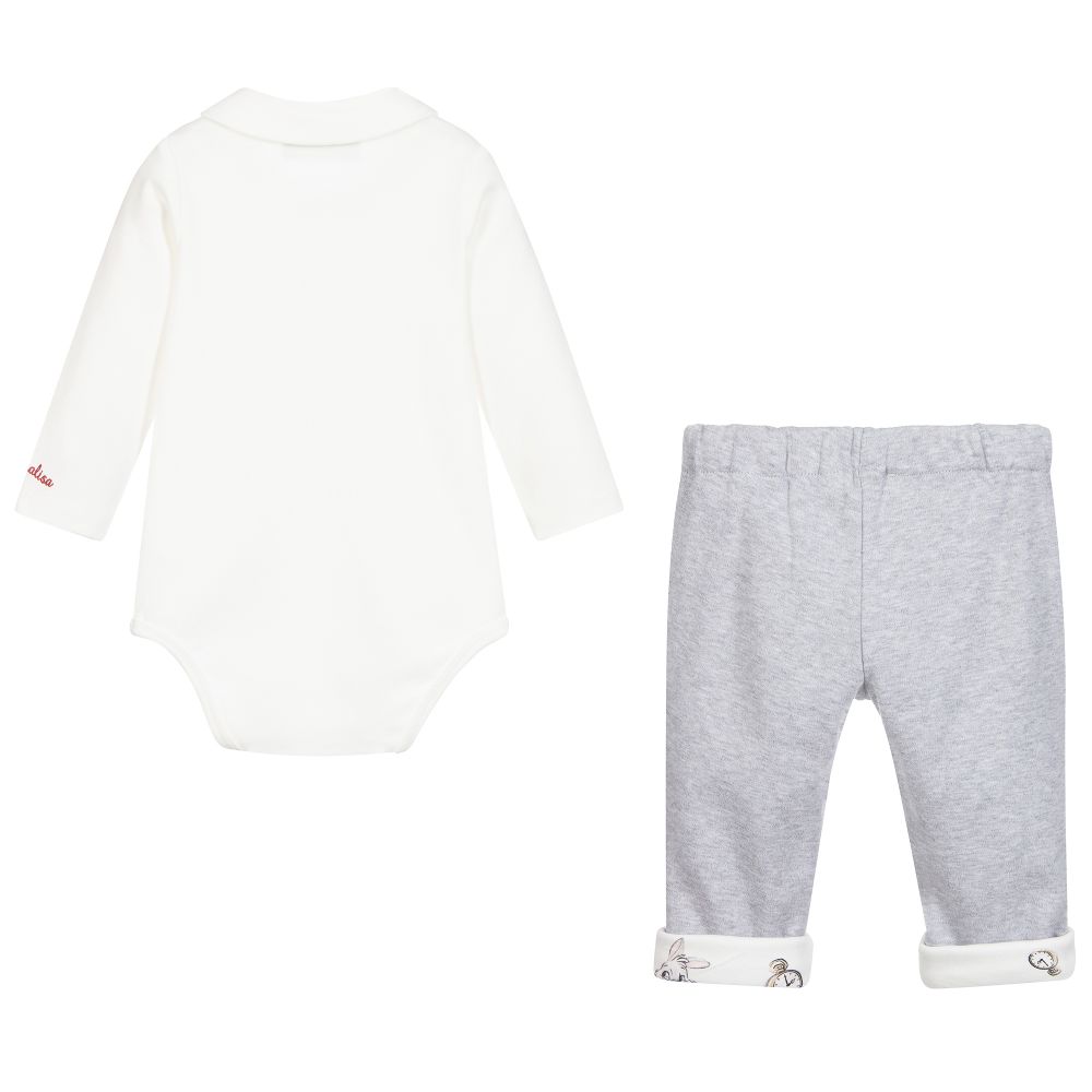 Monnalisa-Брючный комплект цвета слоновой кости и серого цвета | Childrensalon Outlet