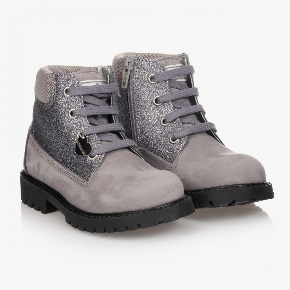 Monnalisa - Grey Leather Glitter Boots | Childrensalon