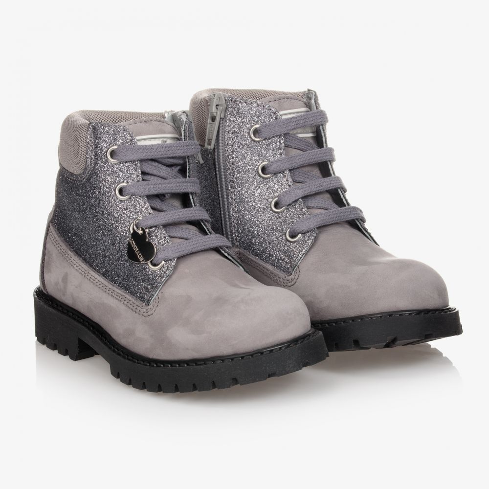 Monnalisa - Bottines pailletées grises en cuir | Childrensalon