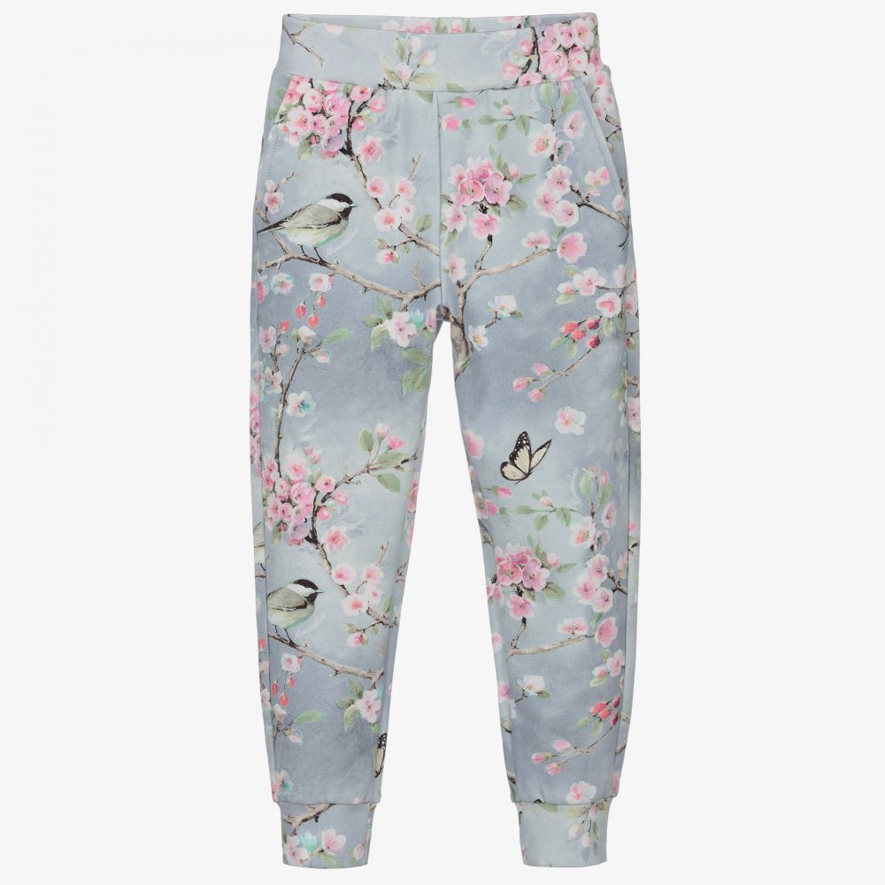 Monnalisa - Grey & Pink Blossom Joggers | Childrensalon
