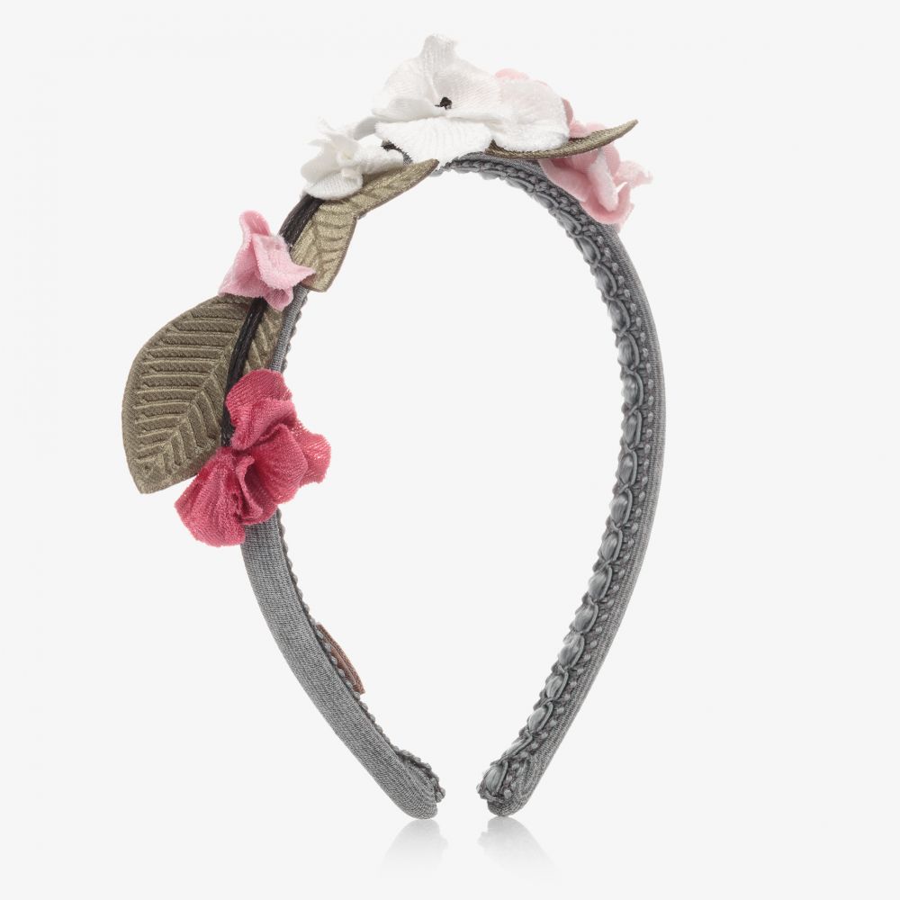 Monnalisa - Serre-tête gris et rose à fleurs | Childrensalon