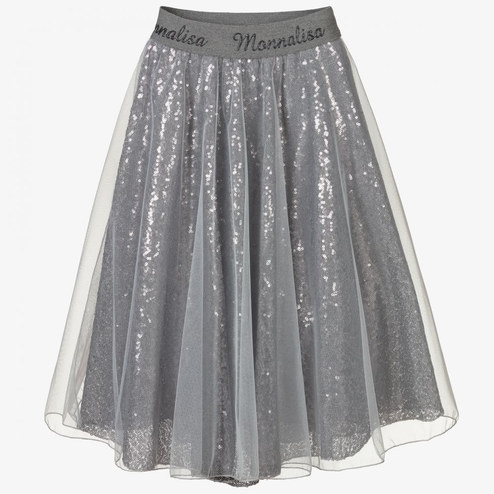 Monnalisa - Grey Sequin & Tulle Skirt | Childrensalon