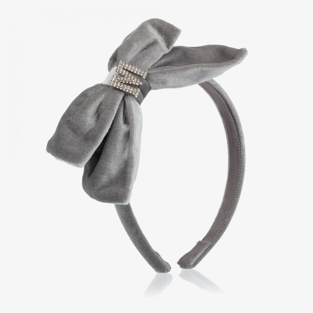 Monnalisa - Grey Velvet Bow Hairband | Childrensalon
