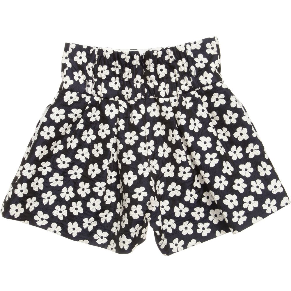 Monnalisa Шик-High-Waisted Navy Blue & White Flower Shorts | Childrensalon Outlet
