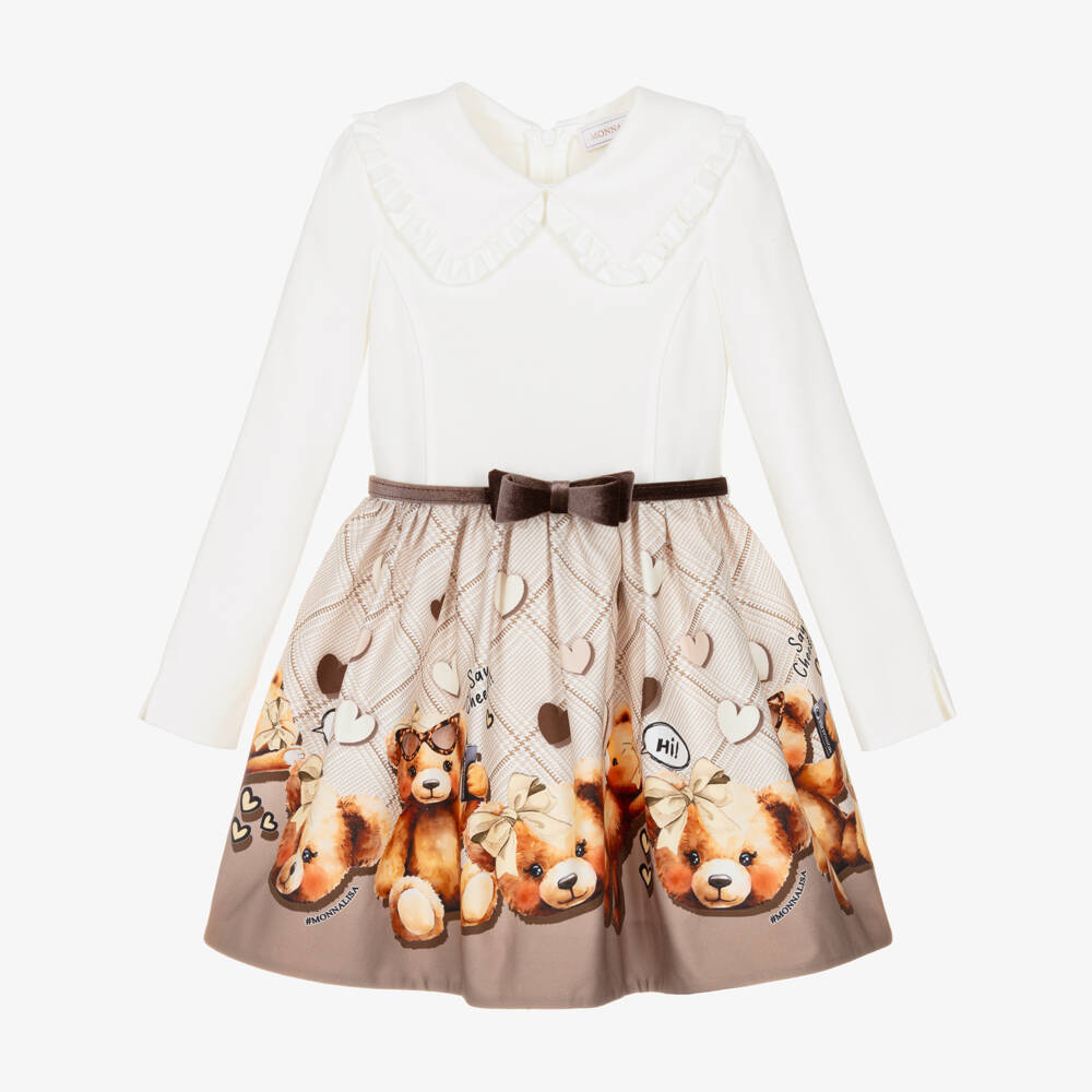 Monnalisa-Ivory Bear Dress | Childrensalon Outlet