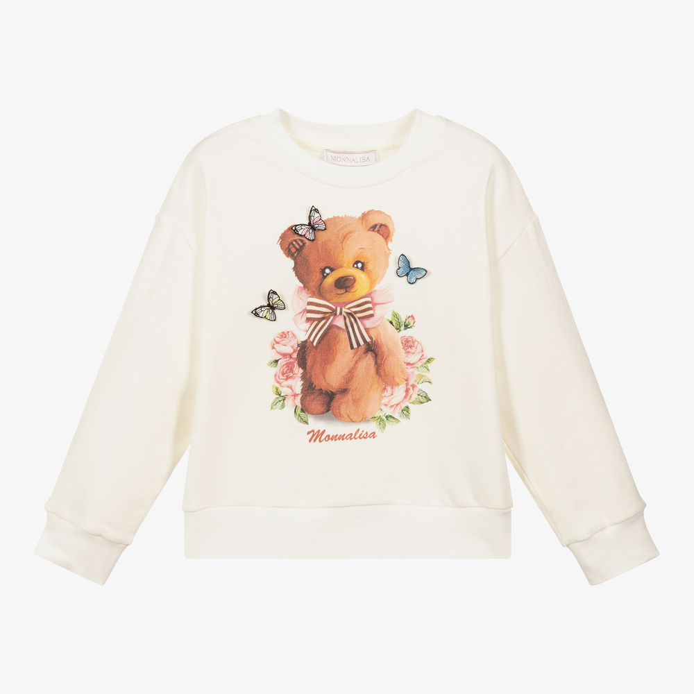 Monnalisa - Elfenbeinfarbenes Sweatshirt mit Bärenmotiv | Childrensalon