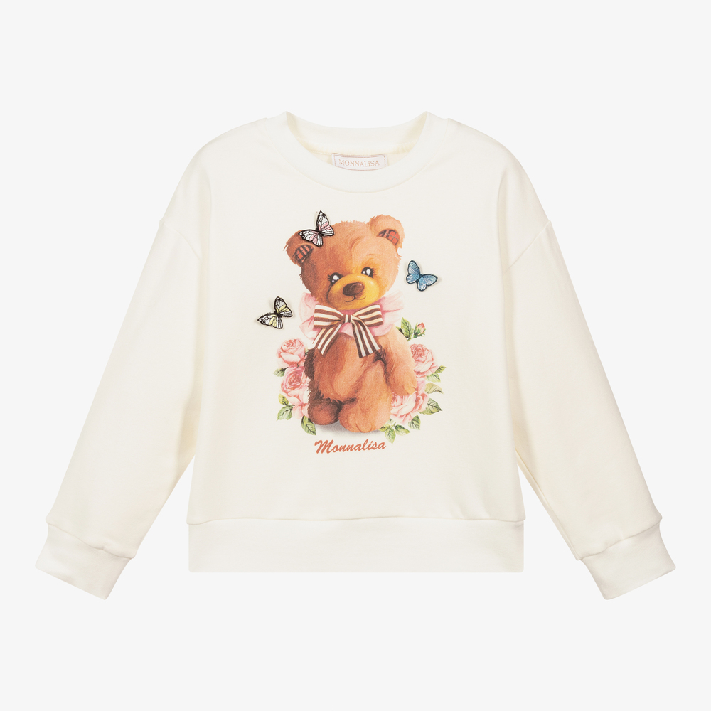 Monnalisa - Sweat-shirt ivoire Ours | Childrensalon