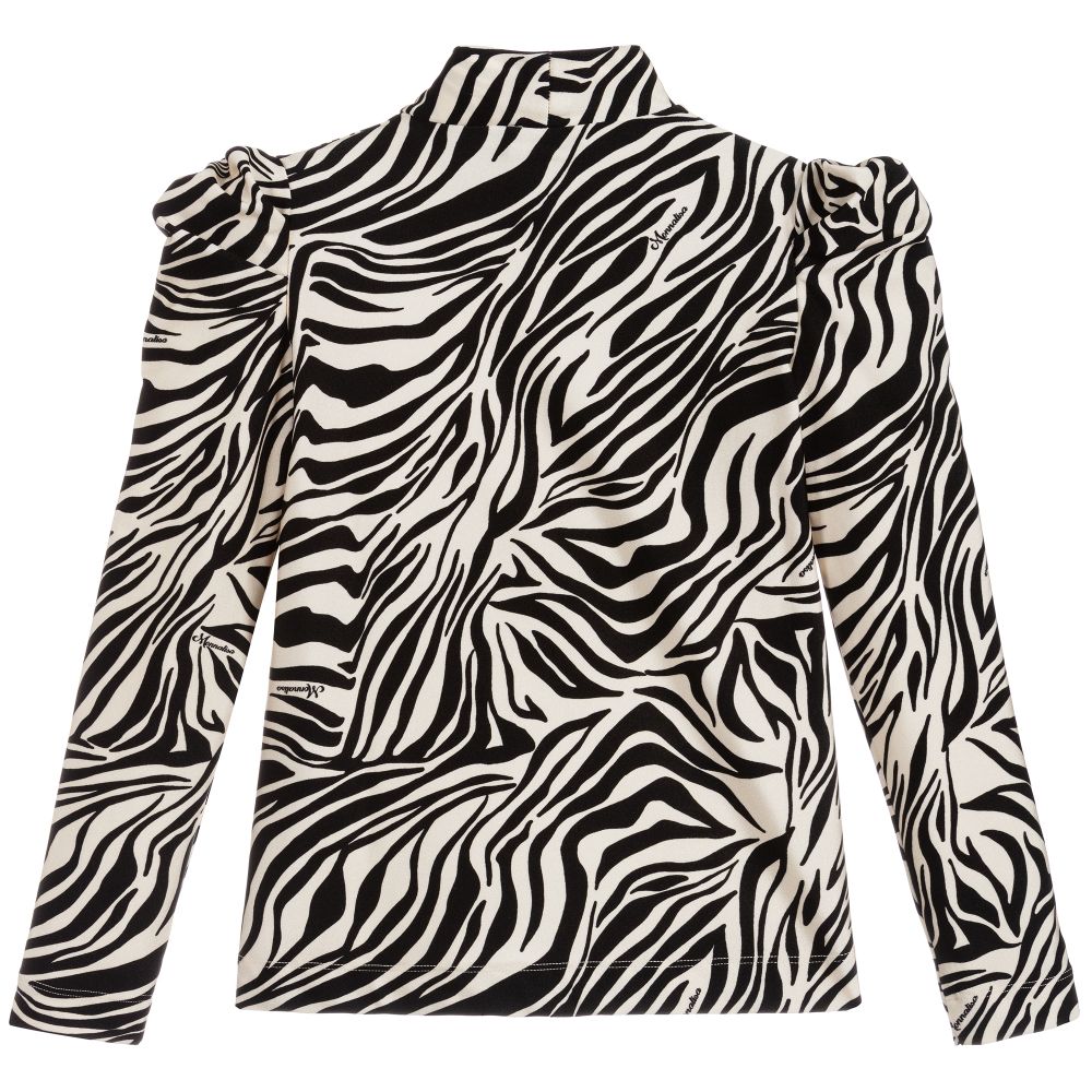 Monnalisa-Ivory & Black Zebra Print Top | Childrensalon Outlet