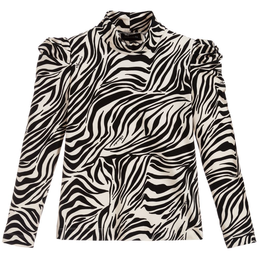 Monnalisa - Oberteil mit Zebra-Print in Elfenbein und Schwarz | Childrensalon