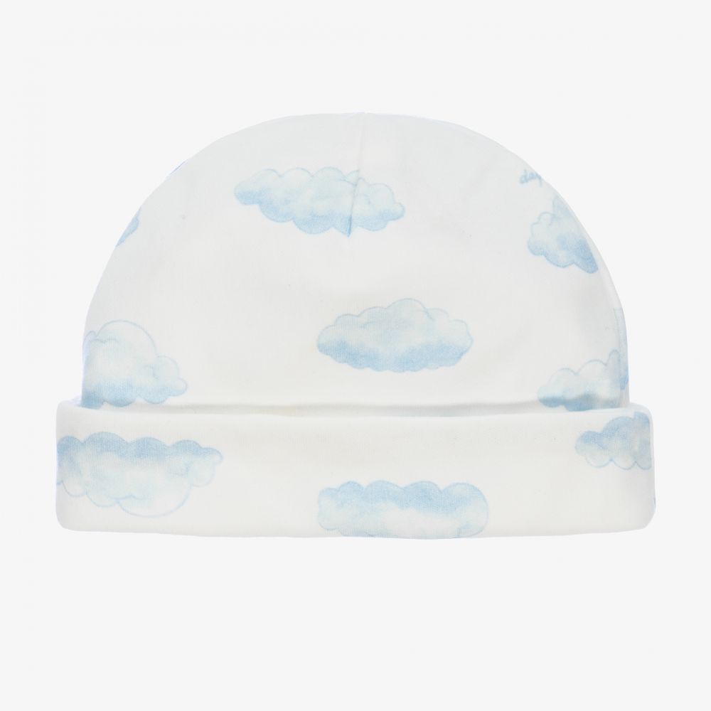 Monnalisa-قبعة قطن لون عاجي وأزرق للأطفال | Childrensalon Outlet