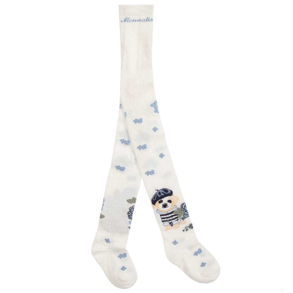Monnalisa-Ivory & Blue Cotton Tights | Childrensalon Outlet