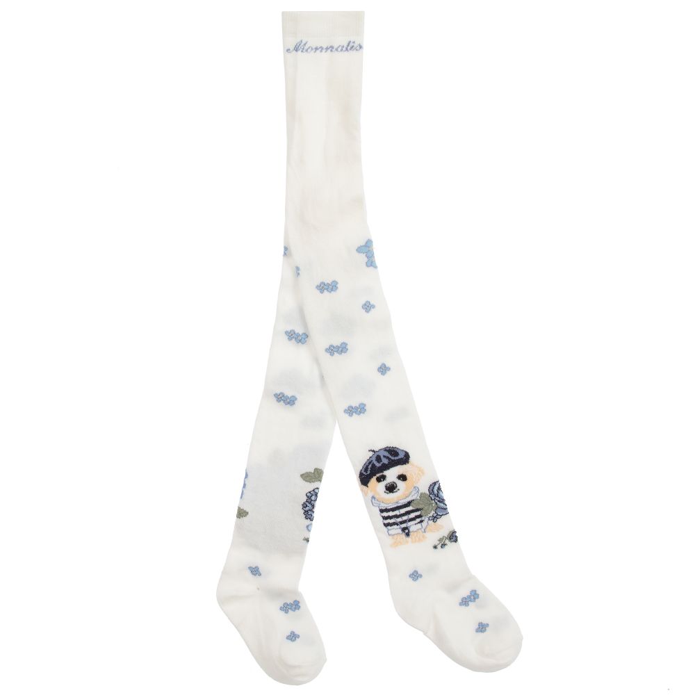 Monnalisa - Ivory & Blue Cotton Tights | Childrensalon