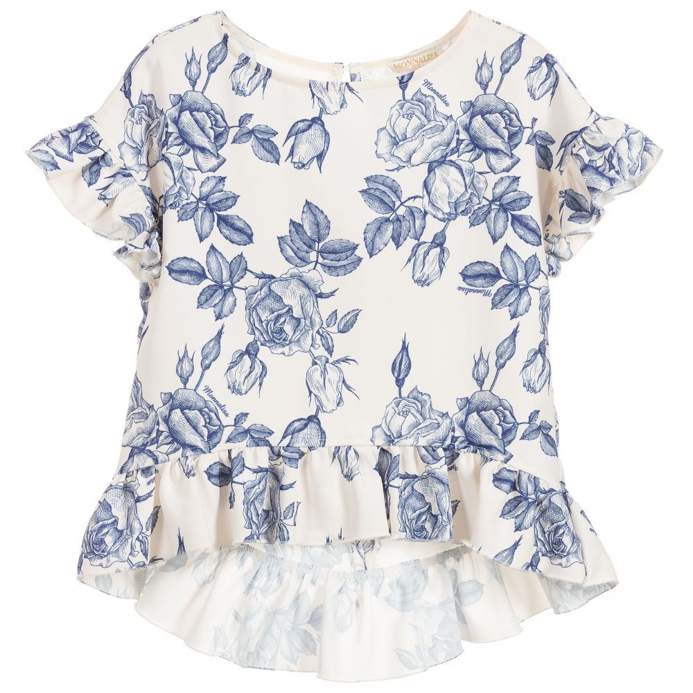 Monnalisa Chic-بلوز كريب لون عاجي وأزرق | Childrensalon Outlet