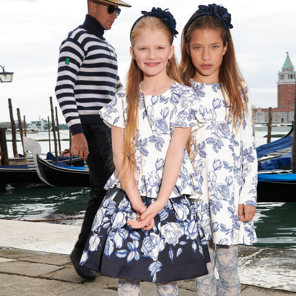 Monnalisa Chic-Ivory & Blue Crêpe Blouse | Childrensalon Outlet