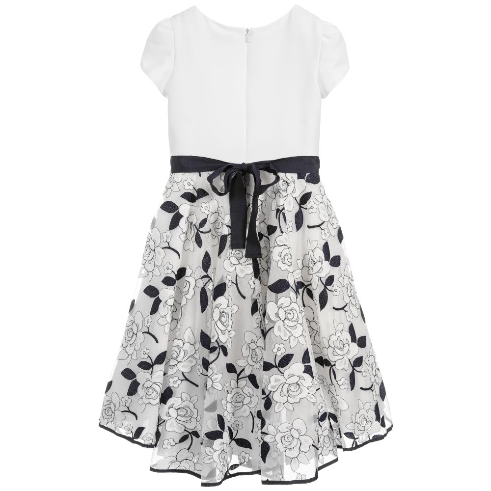 Monnalisa-Ivory & Blue Embroidered Dress | Childrensalon Outlet