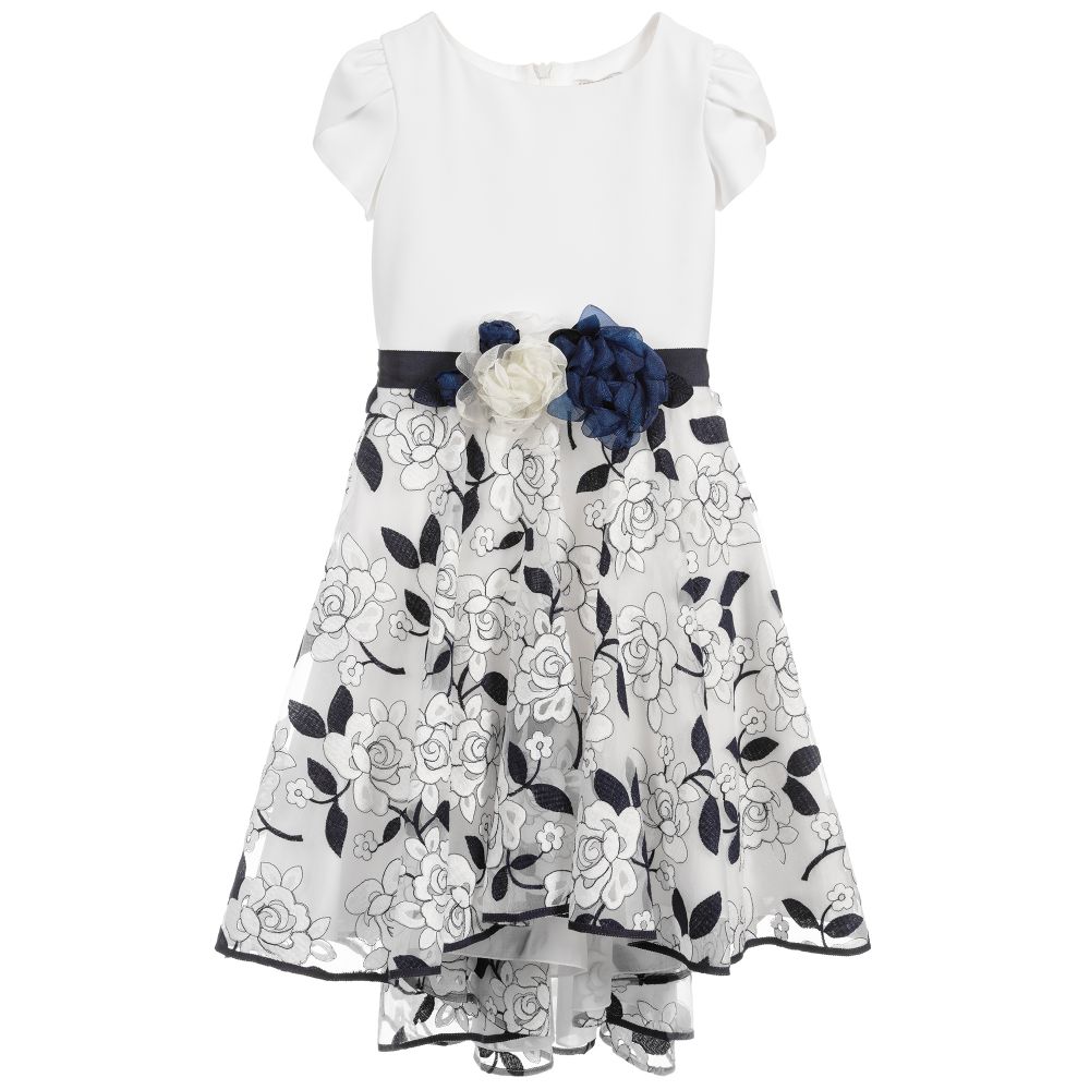 Monnalisa - Ivory & Blue Embroidered Dress | Childrensalon