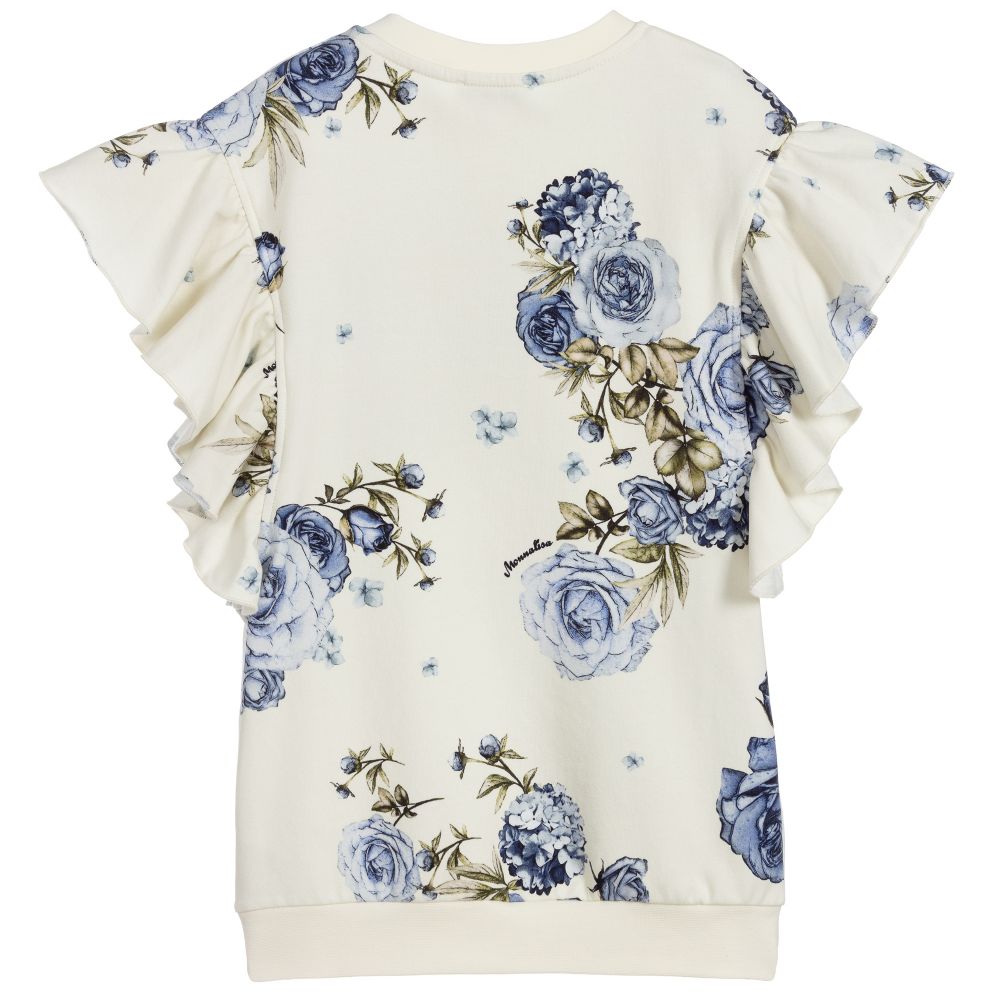Monnalisa-Ivory & Blue Floral Dress | Childrensalon Outlet
