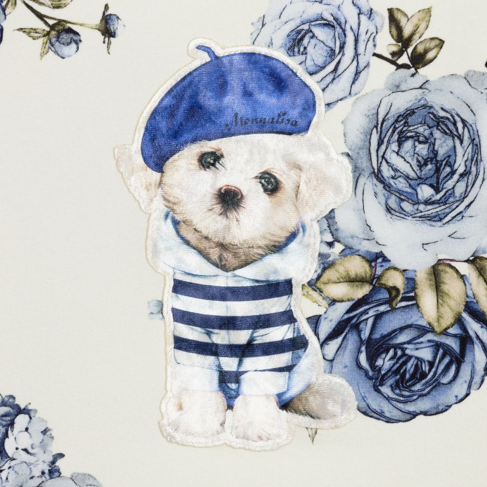Monnalisa-Ivory & Blue Floral Dress | Childrensalon Outlet