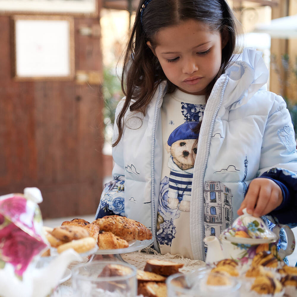 Monnalisa-Ivory & Blue Floral Dress | Childrensalon Outlet