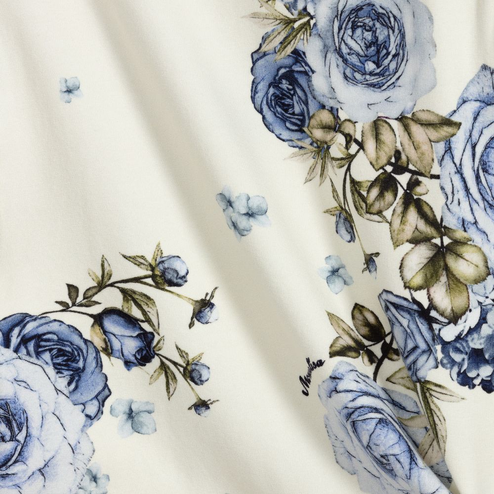 Monnalisa-Ivory & Blue Floral Dress | Childrensalon Outlet