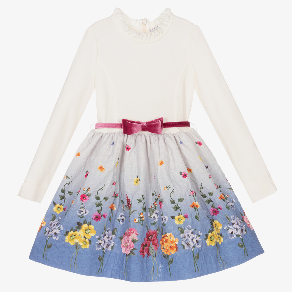 Monnalisa - Ivory & Blue Floral Dress | Childrensalon