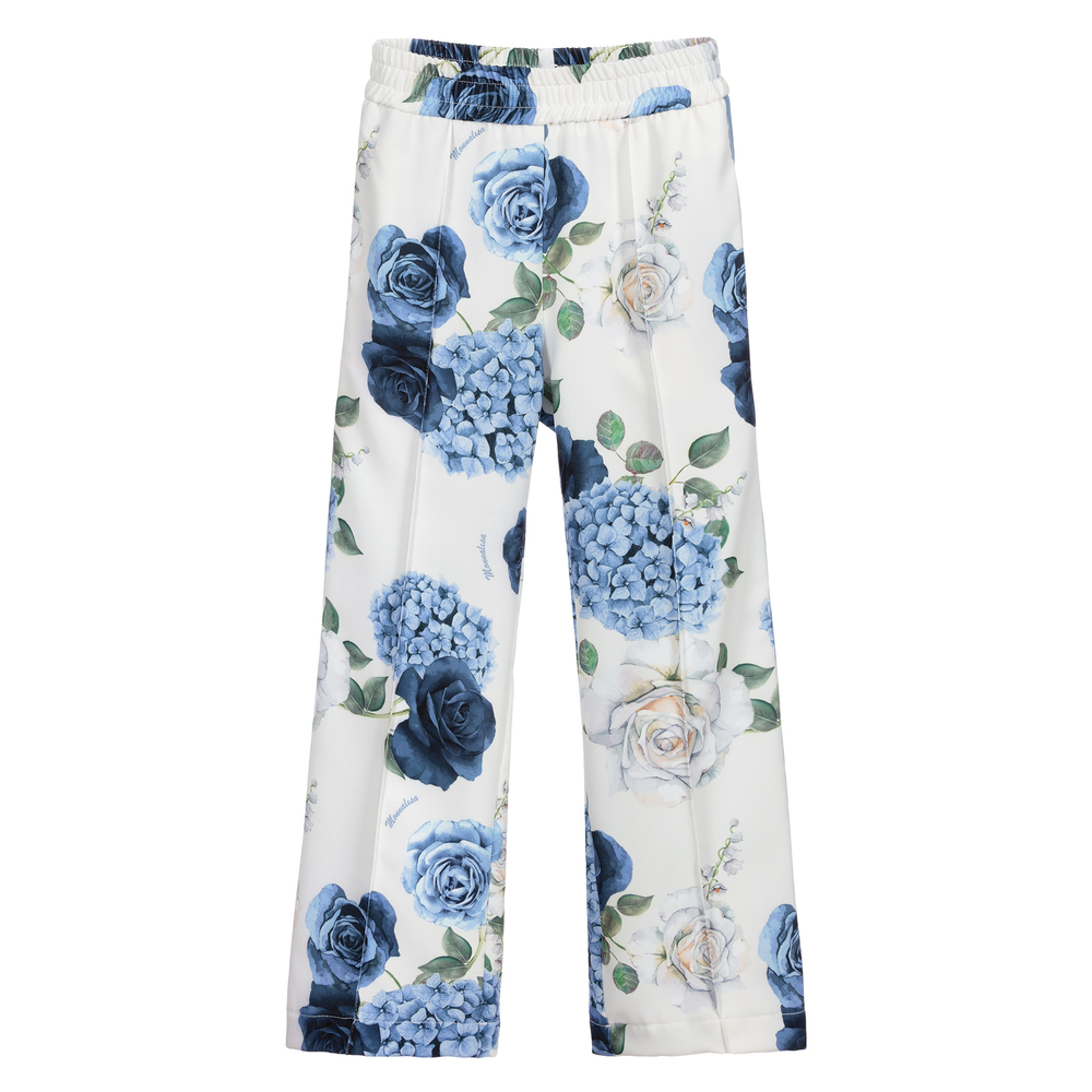 Monnalisa Chic - Ivory & Blue Floral Trousers | Childrensalon