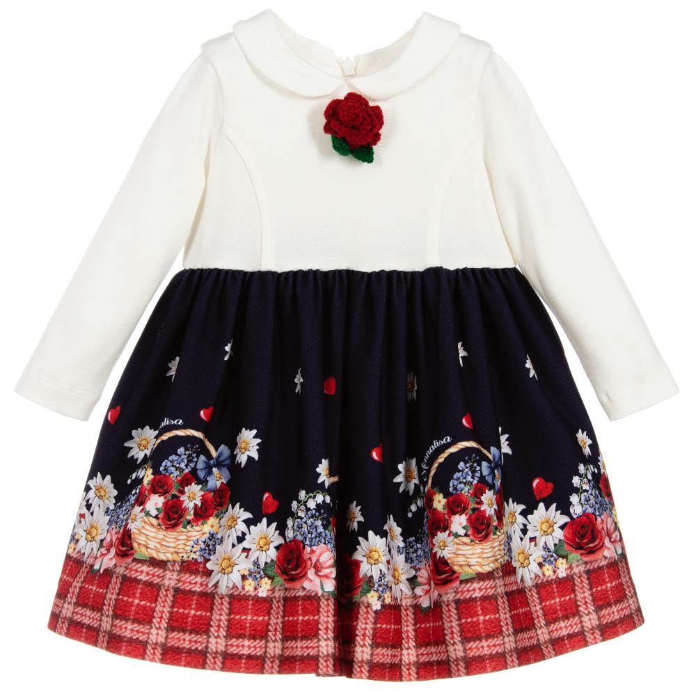 Monnalisa - Robe en viscose ivoire et bleue | Childrensalon