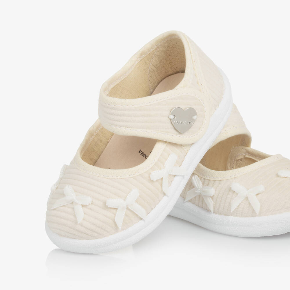 Monnalisa-Ivory Bow Bar Shoes | Childrensalon Outlet