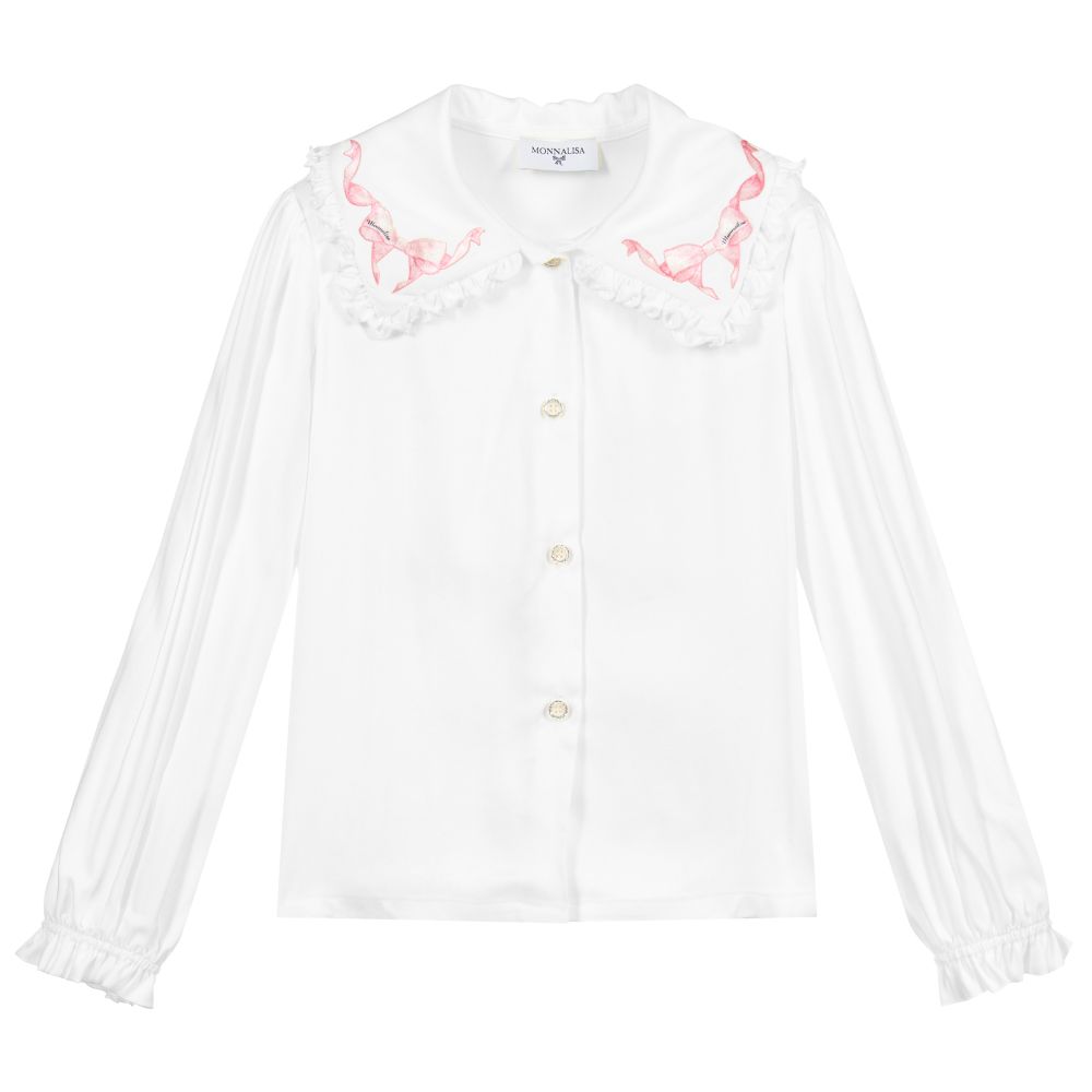 Monnalisa - Ivory Bow Collar Blouse | Childrensalon