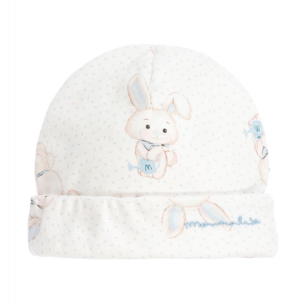 Monnalisa - قبعة قطن لون عاجي، أزرق وبيج للأطفال | Childrensalon