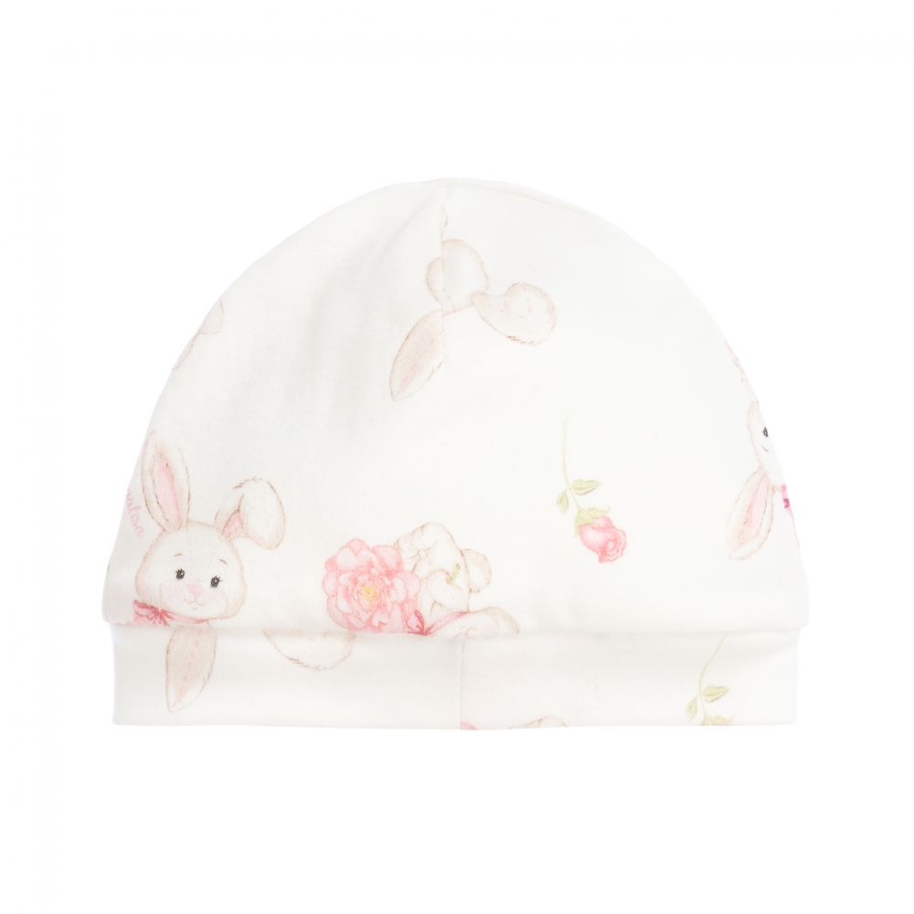 Monnalisa-Ivory Bunny Cotton Baby Hat | Childrensalon Outlet