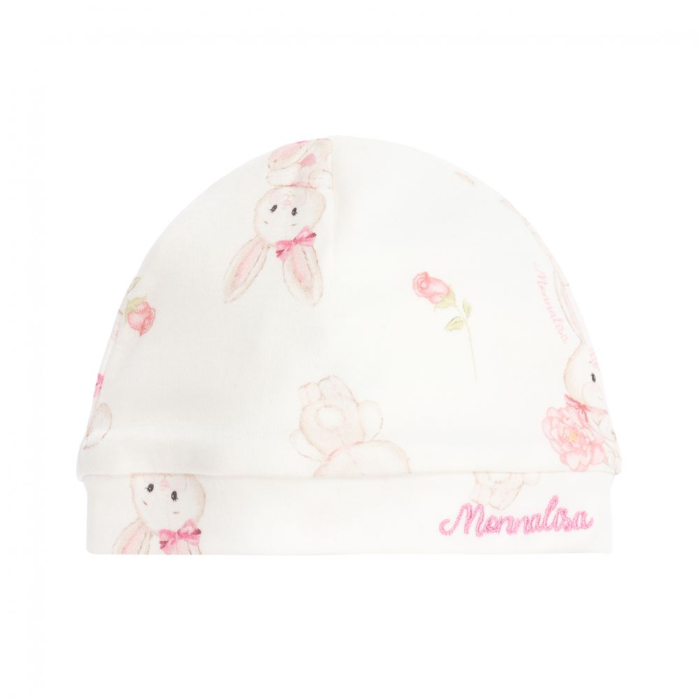 Monnalisa-Ivory Bunny Cotton Baby Hat | Childrensalon Outlet