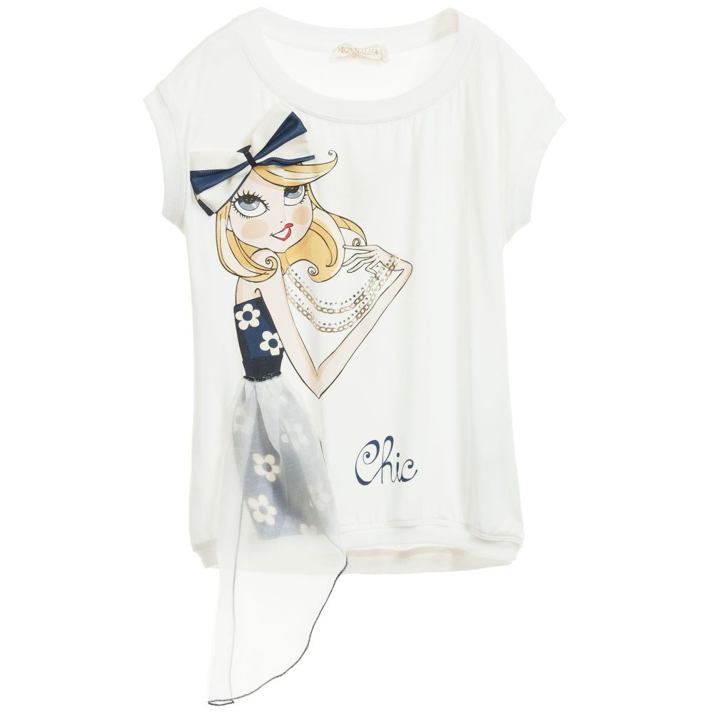 Monnalisa Chic - Ivory Chic Girl Print T-Shirt | Childrensalon