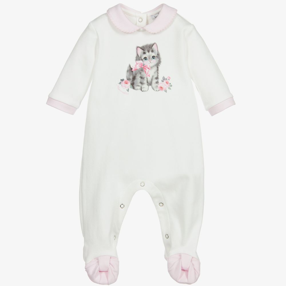 Monnalisa - Ivory Cotton Babygrow | Childrensalon