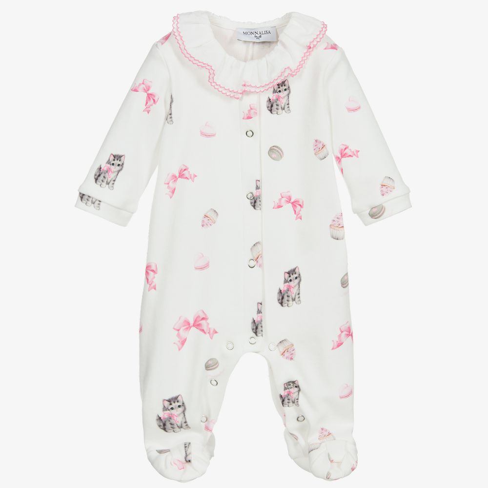 Monnalisa - Ivory Cotton Babygrow | Childrensalon