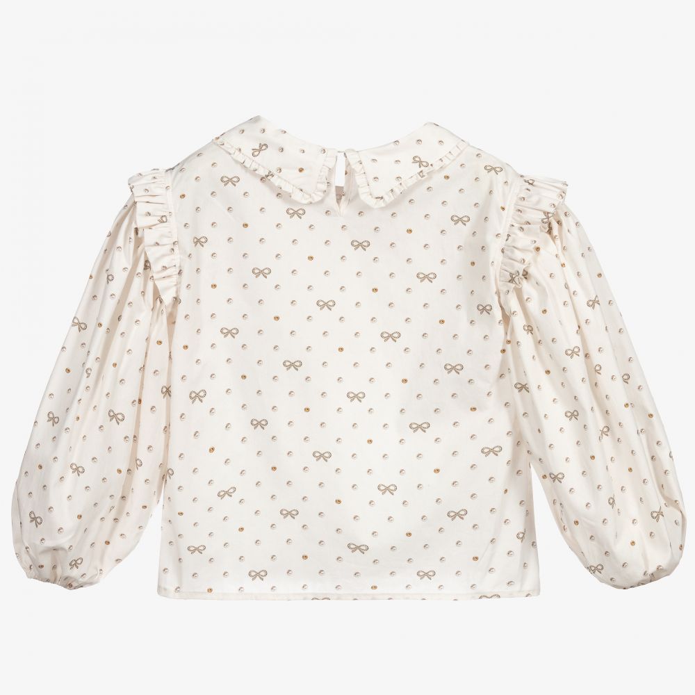 Monnalisa-Ivory Cotton Bow Blouse | Childrensalon Outlet