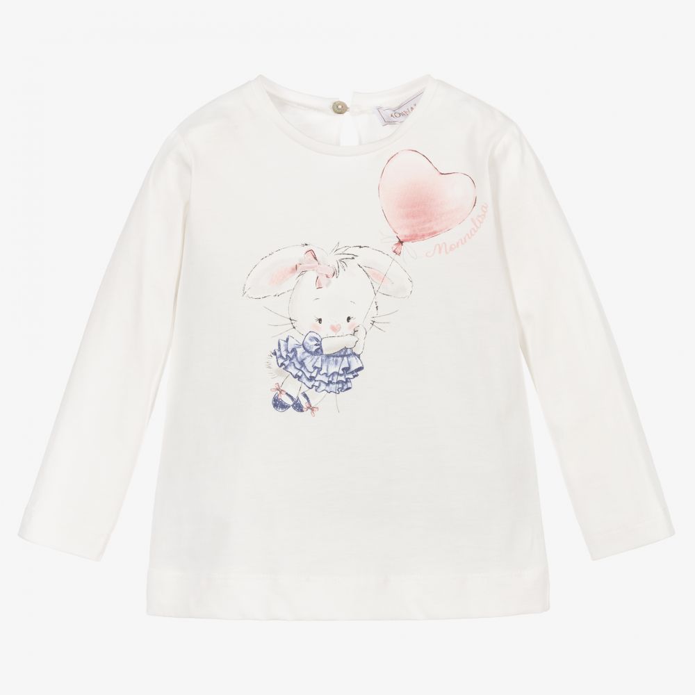 Monnalisa - Ivory Cotton Bunny Top  | Childrensalon