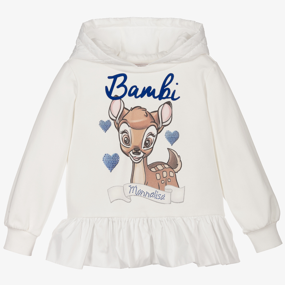 Monnalisa - Ivory Cotton Disney Hooded Top | Childrensalon