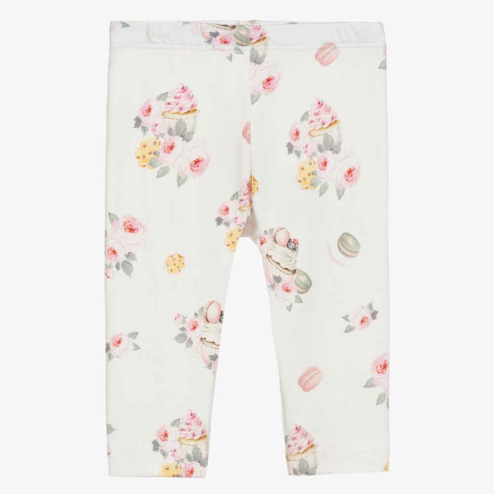 Monnalisa - Legging fleuri ivoire en coton | Childrensalon